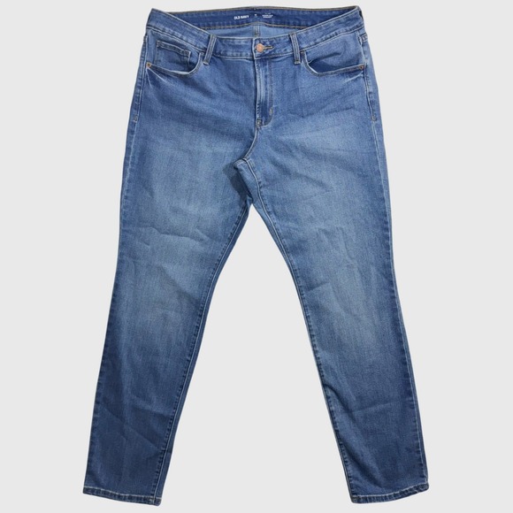 Old Navy 16 LONG High Rise Power Slim Straight Jean Light Wash Denim Casual Work - Picture 1 of 8